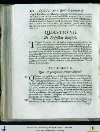 Quaestio VII. De Professione Religiosa.