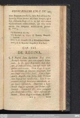 Cap. XVI. De Regina.