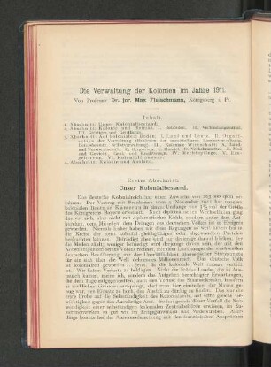 Die Verwaltung der Kolonien im Jahre 1911.
