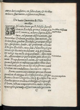 De horis Canonicis & Psalmodiis: