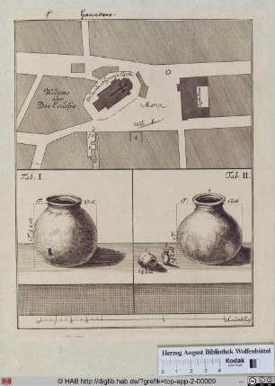 Plan des Fundorts von Krügen und verschiedenen Gefäßen an der Marktkirche in Hannover