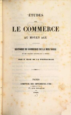 Études sur le commerce du moyen age