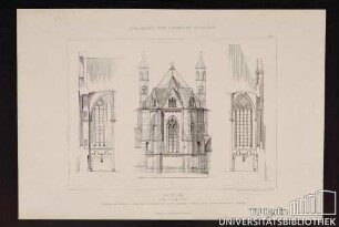 Wetzlar Stiftskirche A Ostansicht des Chorbaues. B Schnitt durch die Frontwand des südlichen Querschiffs. C Schnitt durch die Frontwand des nördlichen Querschiffs