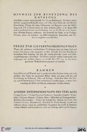 Hinweis zur Benutzung des Katalogs