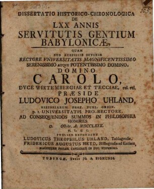 Diss. ... de LXX. annis servitutis gentium Babylonicae