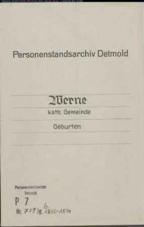 Kirchenbuchduplikate der katholischen Gemeinde (G 1850-1874). (Gemeinde: Katholische Gemeinde Stadt und Kirchspiel)