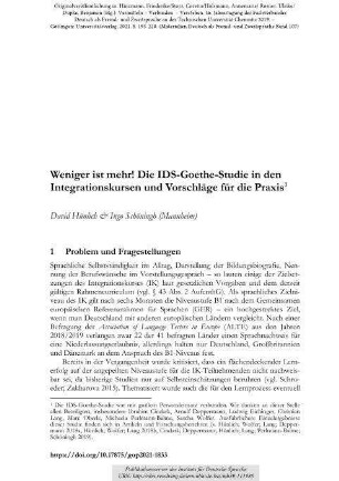 Weniger ist mehr! Die IDS-Goethe-Studie in den Integrationskursen und Vorschläge für die Praxis