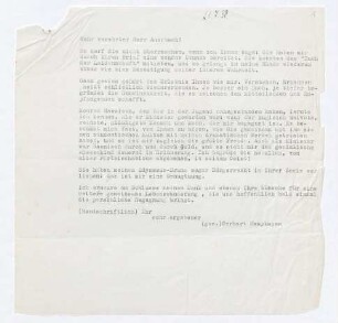 Brief von Gerhart Hauptmann an Berthold Auerbach