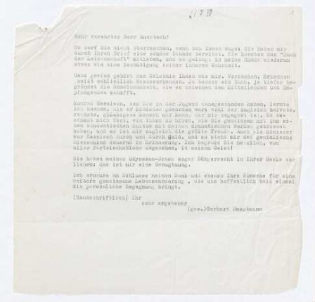 Brief von Gerhart Hauptmann an Berthold Auerbach