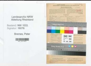 Entnazifizierung Peter Bremes , geb. 19.11.1922 (Maschinenschlosser)