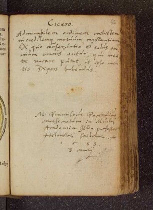 Franciscus Parcovius. – Incipit: Admirabilem ordinem coelestem incredibilemquemotuum constantiam. – Helmstedt, 03.03.1588