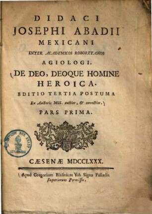 De deo, deoque homine heroica, 1. Prs.