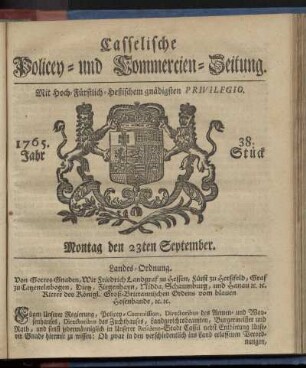 38. Stueck, Montag den 23ten September 1765