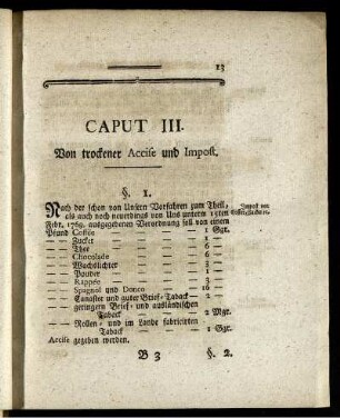 Caput III. von trockener Accise und Import.