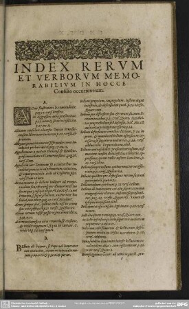 Index Rerum Et Verborum Memorabilium In Hocce Consilio occurrentium