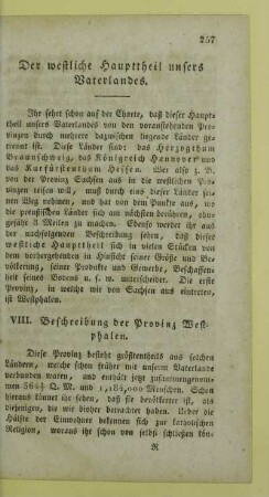 VIII. Beschreibung der Provinz Westphalen