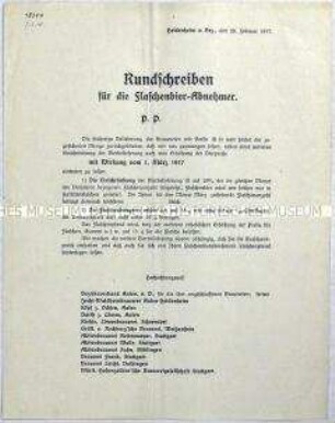 Rundschreiben mehrerer Brauereien an Flaschenbierabnehmer zur Erhöhung der Preise