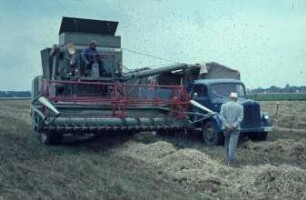 Fotografie: Erntetechnik, Mähdrusch, Mähdrescher selbstfahrend, Be- und Entladen