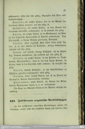 III. Indifferente organische Verbindungen