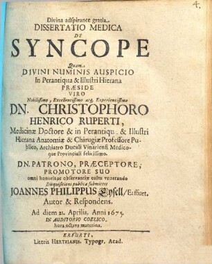 Dissertatio Medica De Syncope