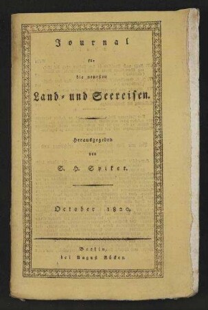 Journal für die neuesten Land- und Seereisen und das Interessanteste aus der Völker- und Länderkunde zur angenehmen Unterhaltung für gebildete Leser in allen Ständen - Oktober 1820; Jg. 12