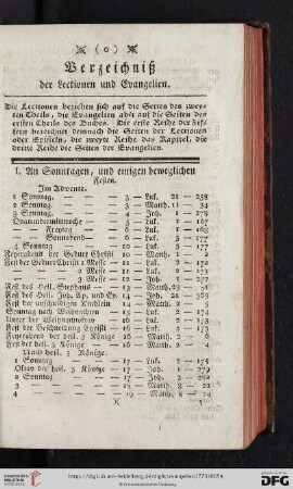 Verzeichnis der Lectionen und Evangelien