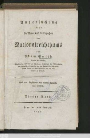 Bd. 4: Untersuchung über die Natur und die Ursachen des Nationalreichthums