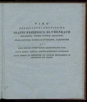 Viro Perillvstri Doctissimo Ioanni Friderico Blvmenbach ...