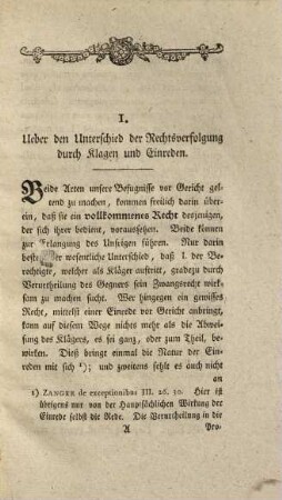 Beiträge zu der Lehre von gerichtlichen Klagen und Einreden, Erstes Stück