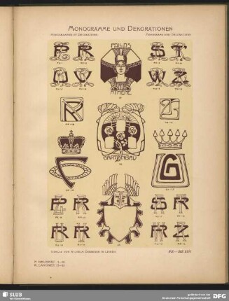 Adels-Monogramme mit Krone, Dekorationen [Schilder], Embleme [Gartenbau], Leisten und Vignetten