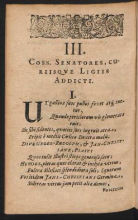 III. Coss. Senatores, curiisque Ligiis Addicti.