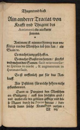 Ain anderer Tractat/ von Krafft und Thugent des Antimonii öls ...