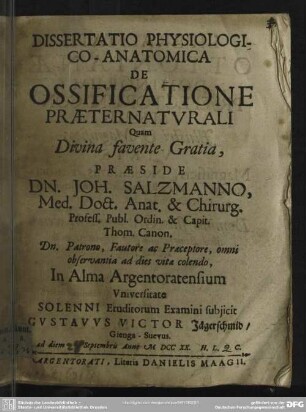 Dissertatio Physiologico-Anatomica De Ossificatione Praeternaturali