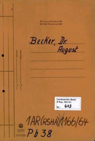 Personenheft Dr. August Becker (*17.08.1900), Chemiker