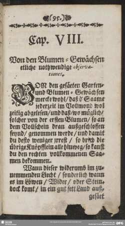 Cap. VIII. Von den Blumen-Gewächsen etliche nothwendige observationes