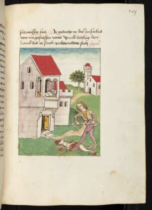 Der Vater tötet vor dem Haus den unschuldigen Hund, im Haus das Kind in der Wiege; (Kapitel VII: Von dem Einsiedler).