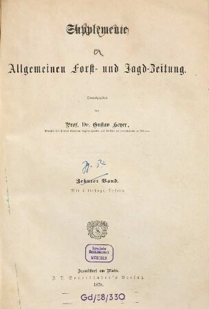 Allgemeine Forst- und Jagdzeitung : Allg. F. u. J. Ztg. = German journal of forest research. 54 = N.F. 1878