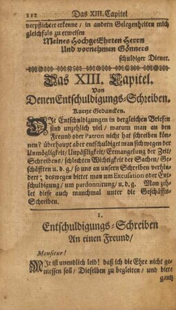 Das XIII. Capitel. Von denen Entschuldigungs-Schreiben.