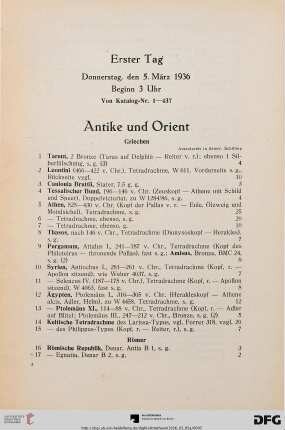 Erster Tag: Donnerstag, den 5. März 1936, Beginn 3 Uhr (Nr. 1-437)