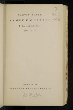 Kampf um Israel : Reden und Schriften (1921 - 1932)