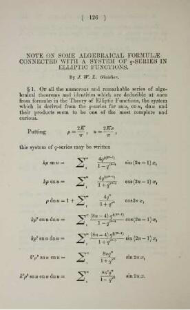 Note on some algebraical formulae connected with a system of q-series in elliptic functions.
