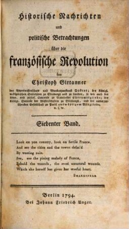 Historische Nachrichten und politische Betrachtungen über die französische Revolution, Siebenter Band