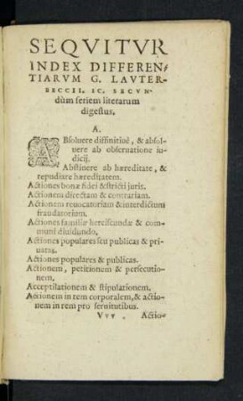 Sequitur Index Differentiarum G. Lauterbeccii. IC. Secundum seriem literarum digestus.