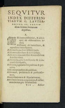 Sequitur Index Differentiarum G. Lauterbeccii. IC. Secundum seriem literarum digestus.