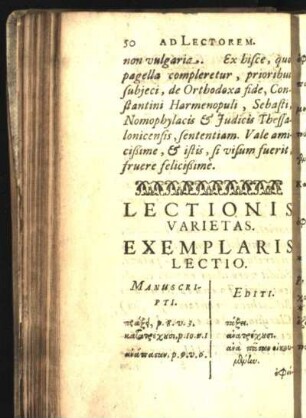 Lectionis Varietas. Exemplaris Lectio.