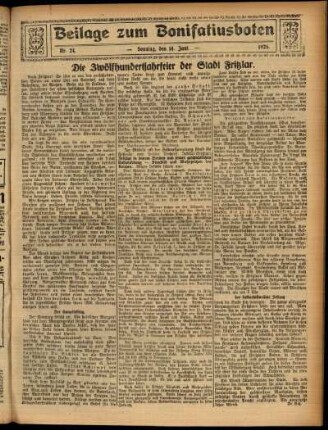 Zweite Ausgabe vom Sonntag, den 14. Juni 1925.