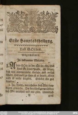 Erste Hauptabtheilung. Lob Gottes.