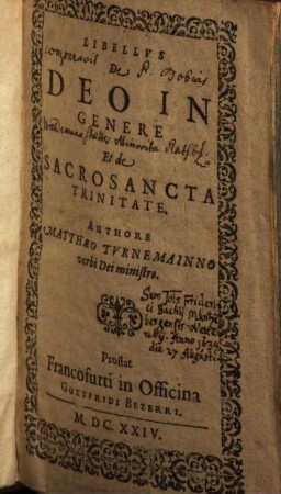 Libellus De Deo In Genere Et de Sacrosancta Trinitate