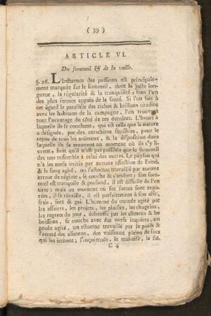 Article VI. Du sommeil & de la veille