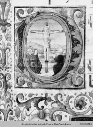Buchseite mit der Initiale D, Kreuzigung des Andreas - sog. Corale Soderini